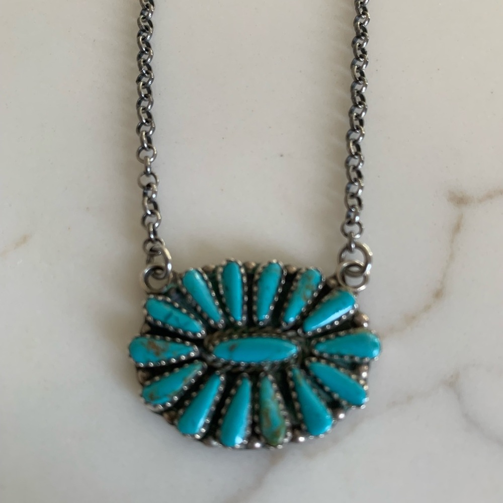 Vintage Turquoise, Sterling Silver Necklace, signed by Navajo artist Sandra Nez